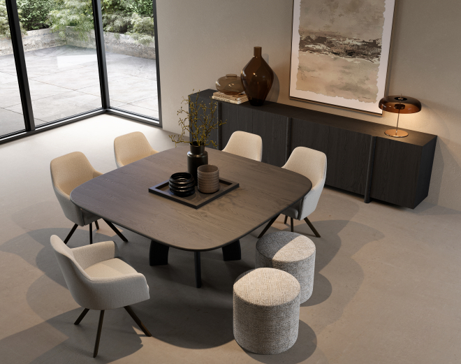 3d tekening van een hofstede raanhuis eettafel bij Hoogebeen Interieur